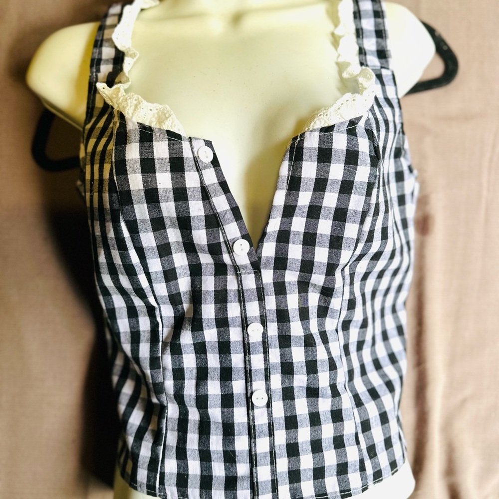 Black and White Checkered Women's Top
